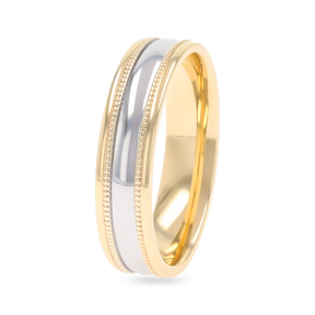 9ct Two Colour Gold Mille-Grain Edge Polished Wedding Band