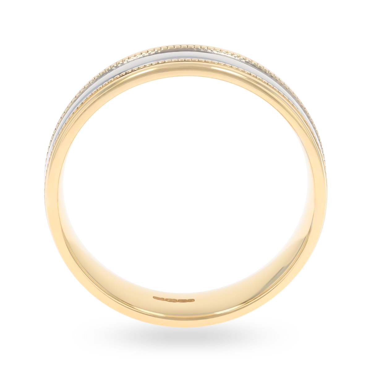 9ct Two Colour Gold Mille-Grain Edge Polished Wedding Band