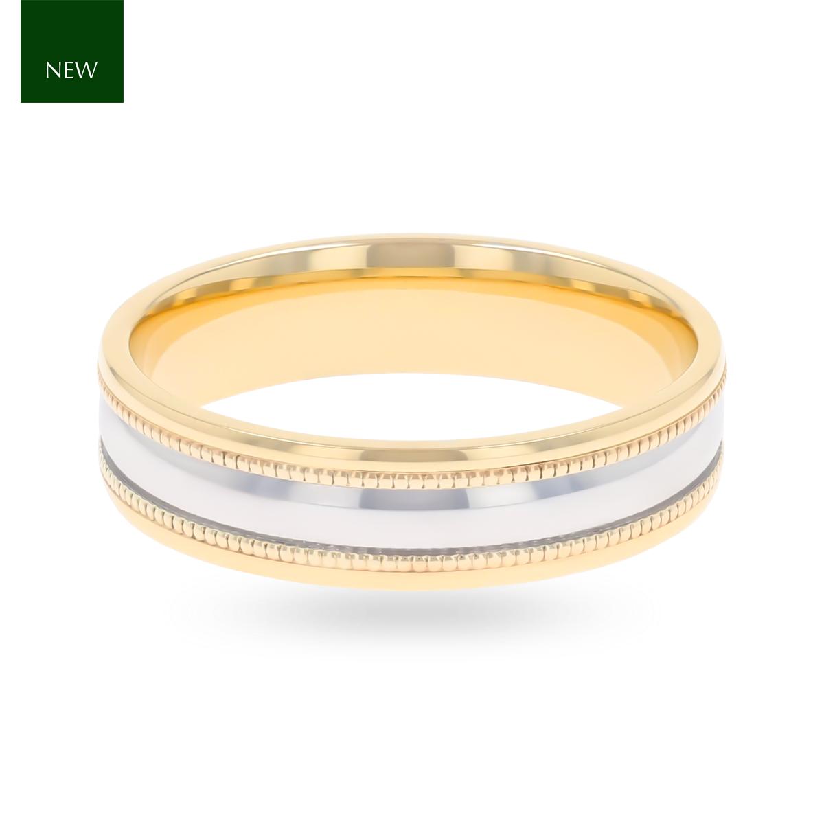 9ct Two Colour Gold Mille-Grain Edge Polished Wedding Band