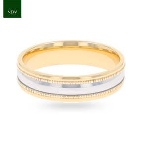 9ct Two Colour Gold Mille-Grain Edge Polished Wedding Band