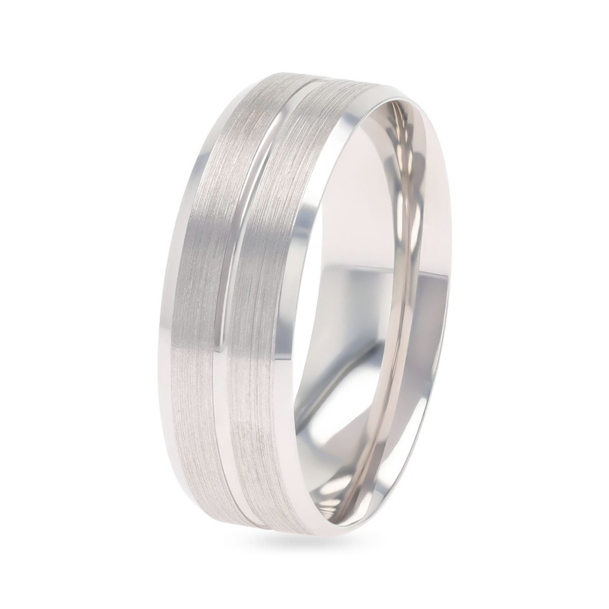 9ct White Gold Bevelled Edge Grooved Matt Wedding Band
