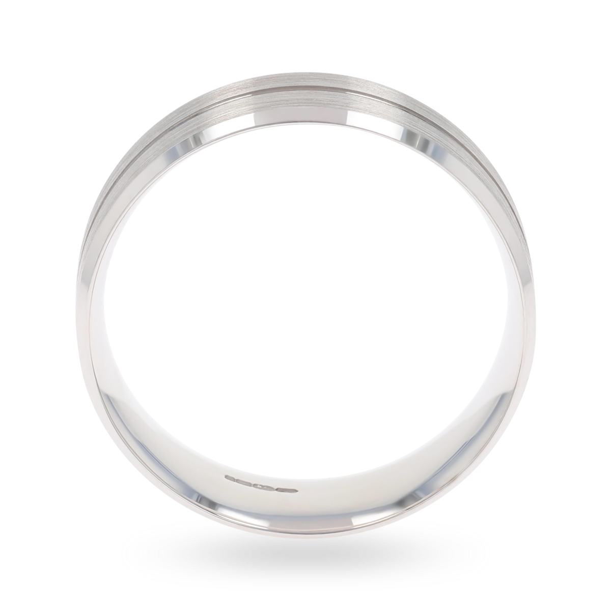 9ct White Gold Bevelled Edge Grooved Matt Wedding Band