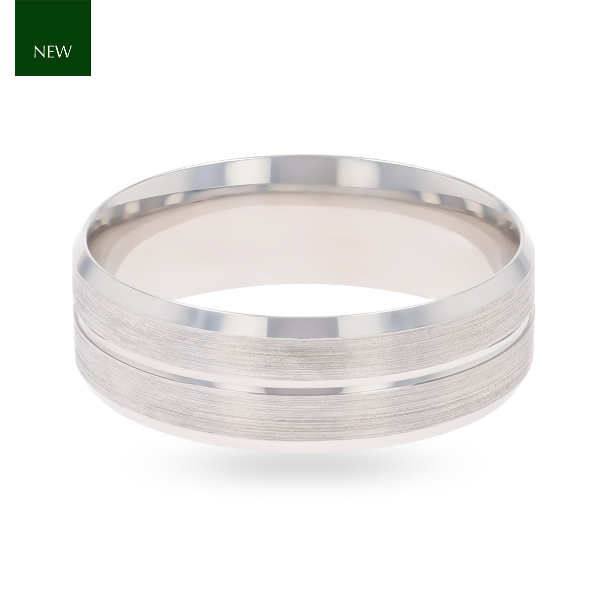 9ct White Gold Bevelled Edge Grooved Matt Wedding Band