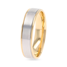 9ct Two Colour Gold Polished Edge Matt Wedding Band