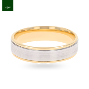 9ct Two Colour Gold Polished Edge Matt Wedding Band