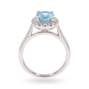 18ct White Gold Oval Shaped Aquamarine & Diamond Cluster Ring