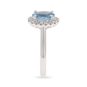 18ct White Gold Oval Shaped Aquamarine & Diamond Cluster Ring