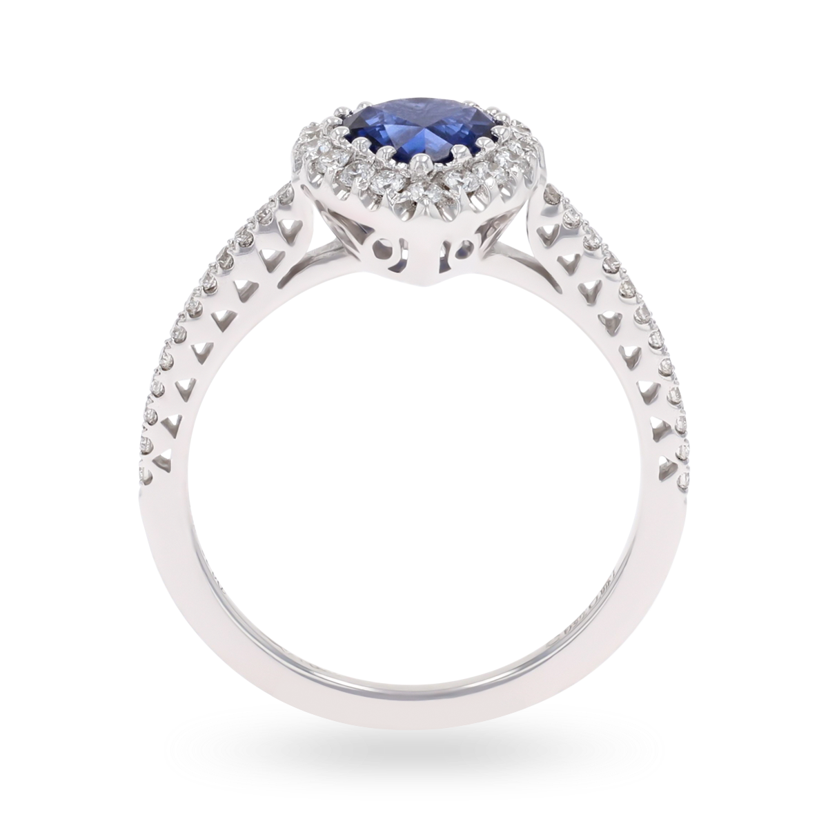 18ct White Gold Heart Shaped Sapphire & Diamond Halo Ring