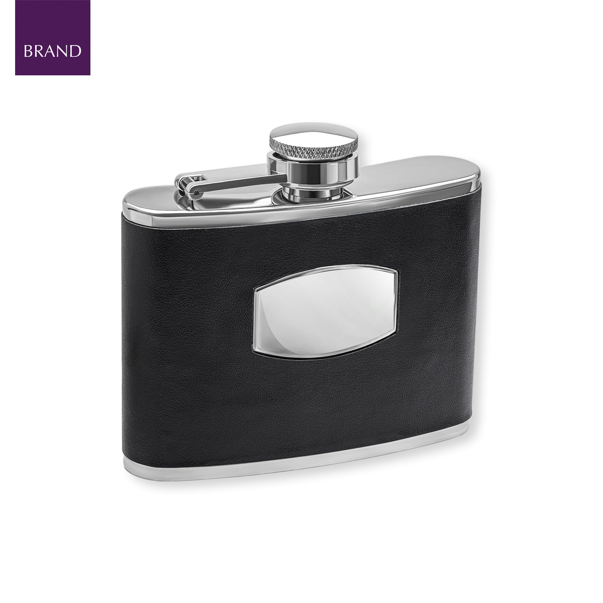 Fred Bennett Black Leather & Stainless Steel Hip Flask