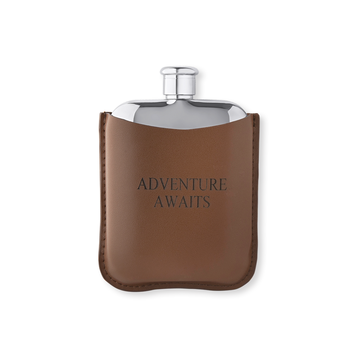 Fred Bennett Stainless Steel Hip Flask with Brown Leather Sleeve Engraved