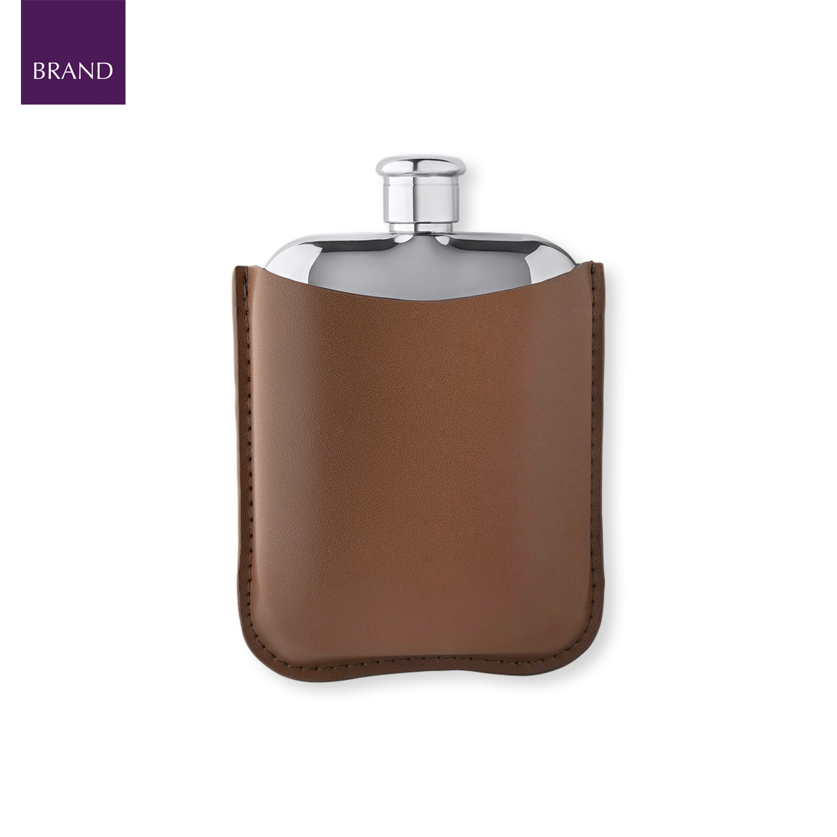 Fred Bennett Stainless Steel Hip Flask with Brown Leather Sleeve