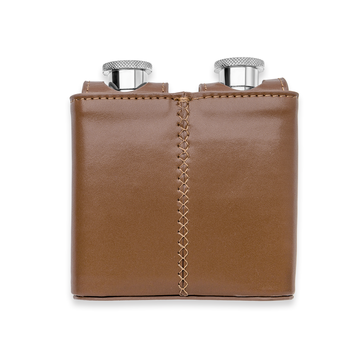 Stainless Steel & Brown Leather Twin 3oz Hip Flasks with Case