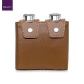Stainless Steel & Brown Leather Twin 3oz Hip Flasks with Case