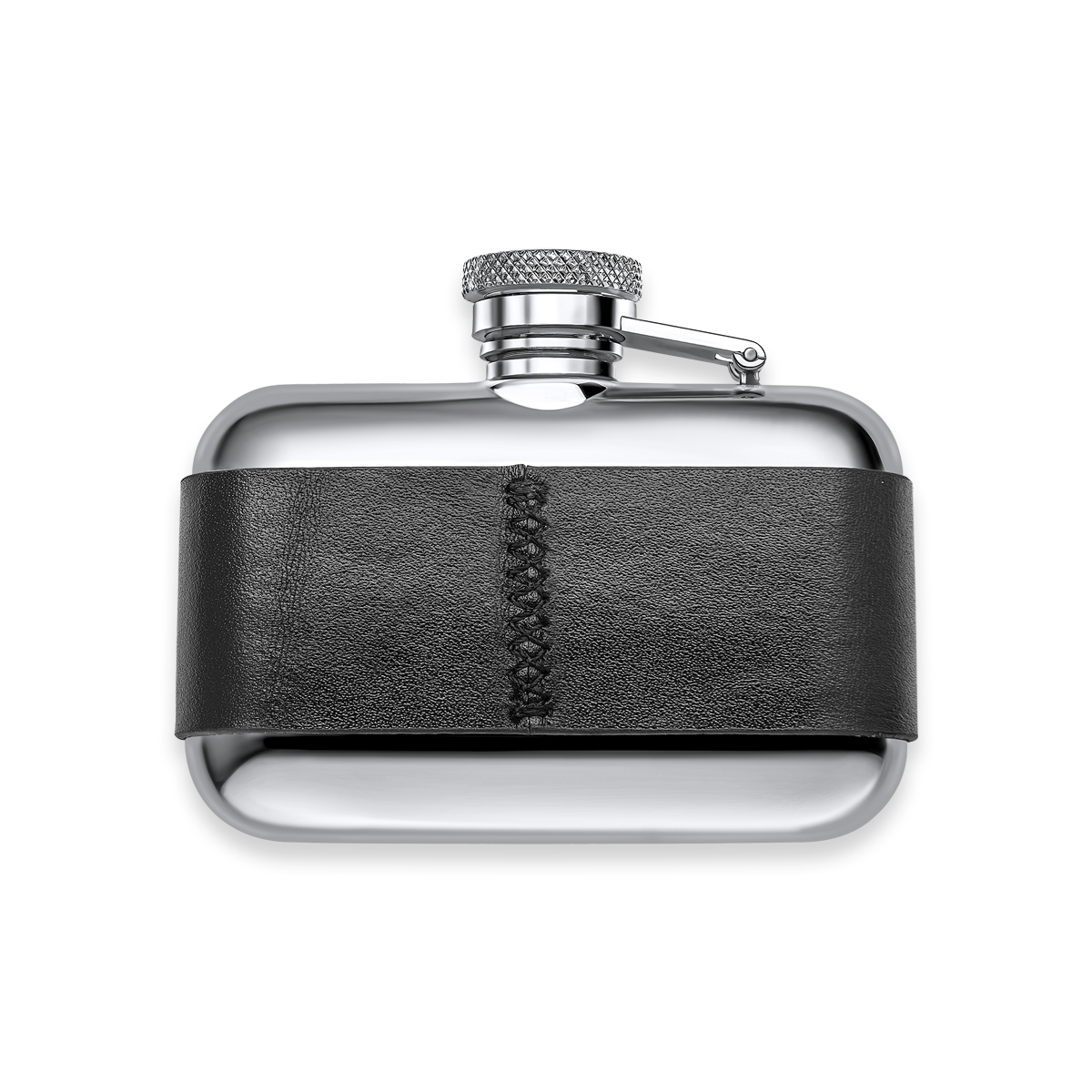 Stainless Steel & Black Leather 3oz Hip Flask