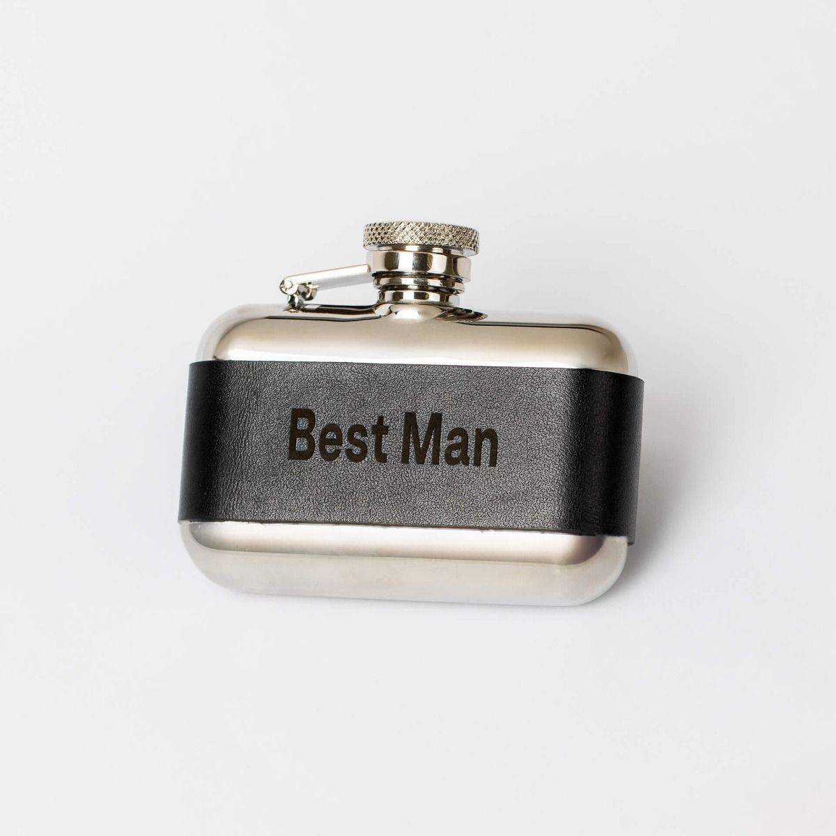 Stainless Steel & Black Leather 3oz Hip Flask