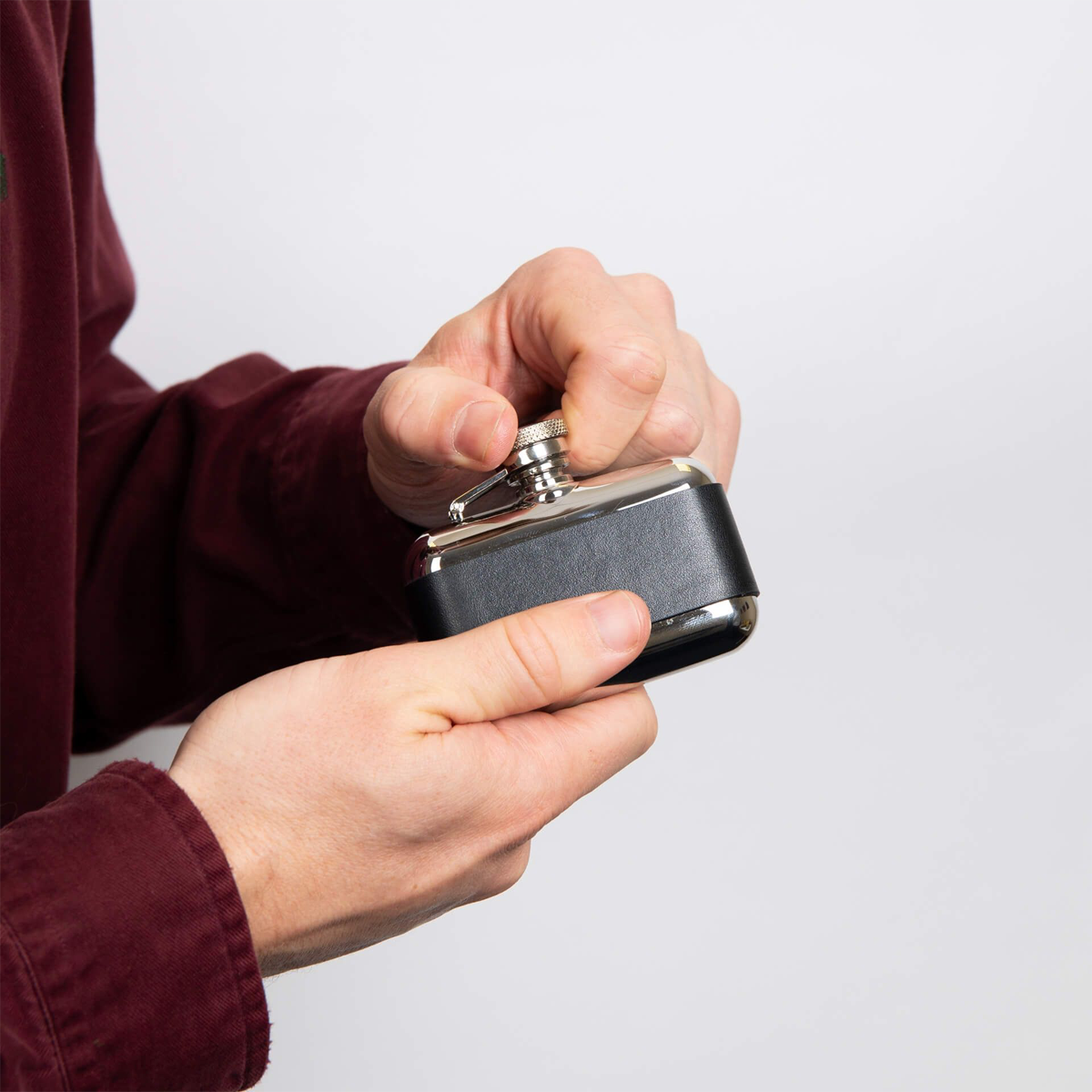 Stainless Steel & Black Leather 3oz Hip Flask