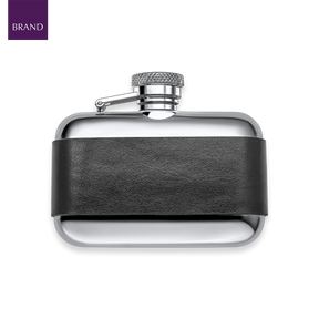 Stainless Steel & Black Leather 3oz Hip Flask