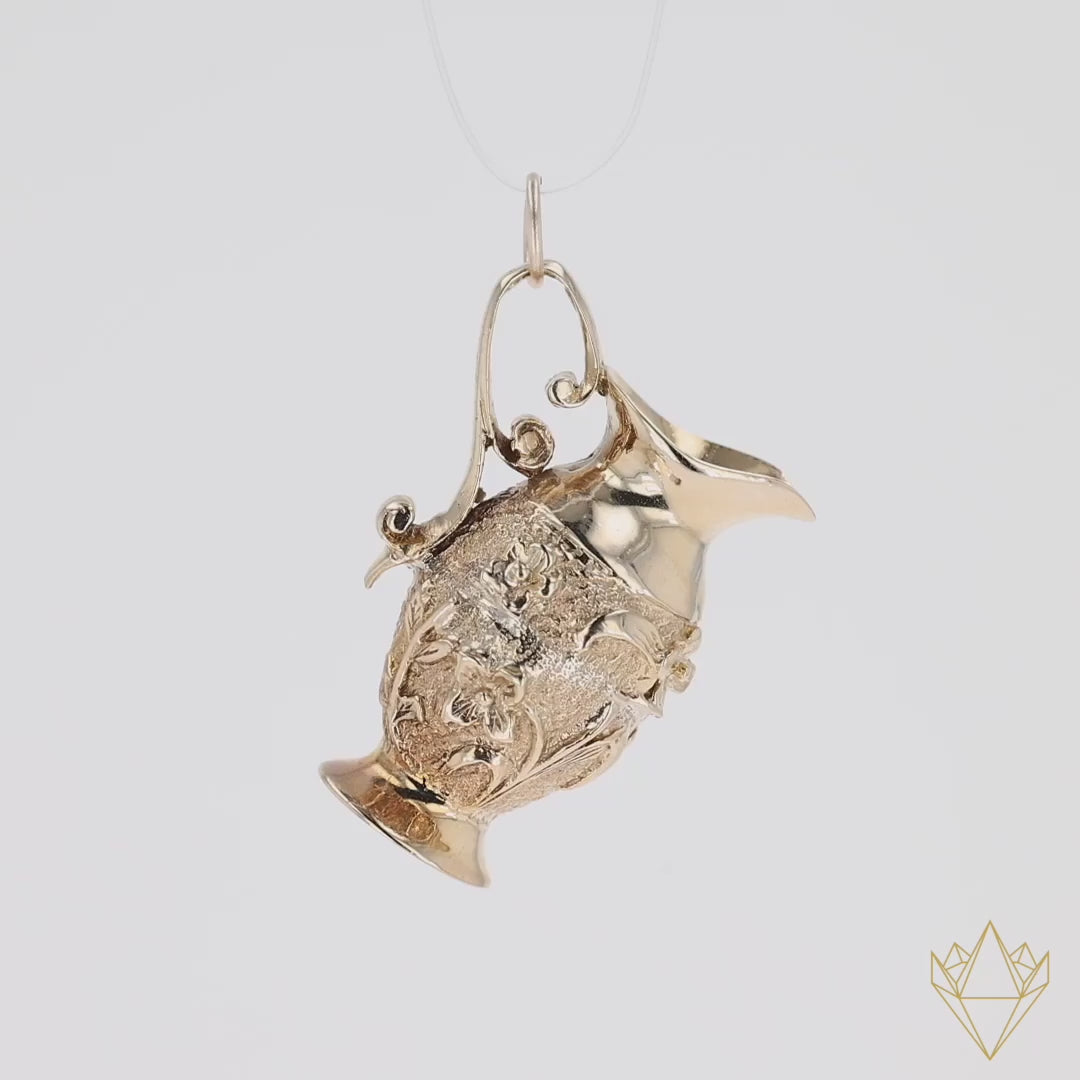 9ct Yellow Gold Floral Ornate Jug Charm - 360 Video
