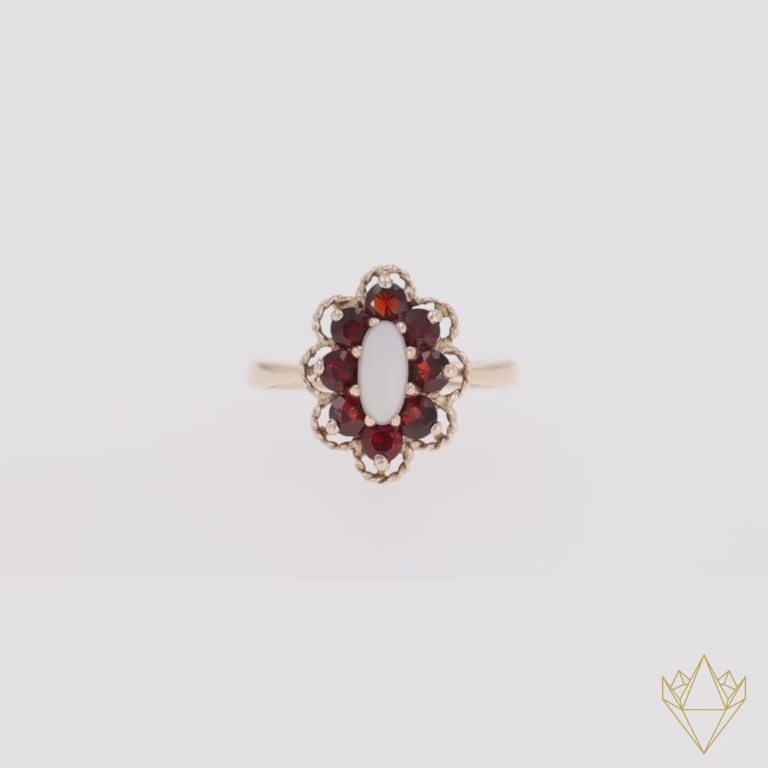 9ct Yellow Gold Opal & Garnet Cluster Ring  - Video