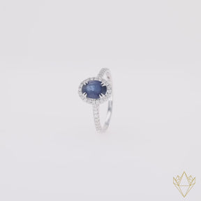 18ct White Gold Oval Cut Sapphire & Diamond Halo Ring - 360 Video