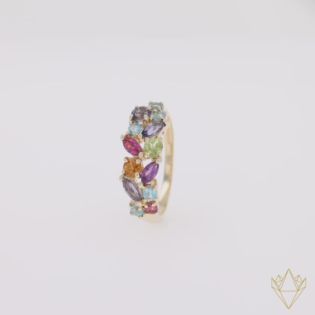 9ct Yellow Gold Multi Gemstone Ring