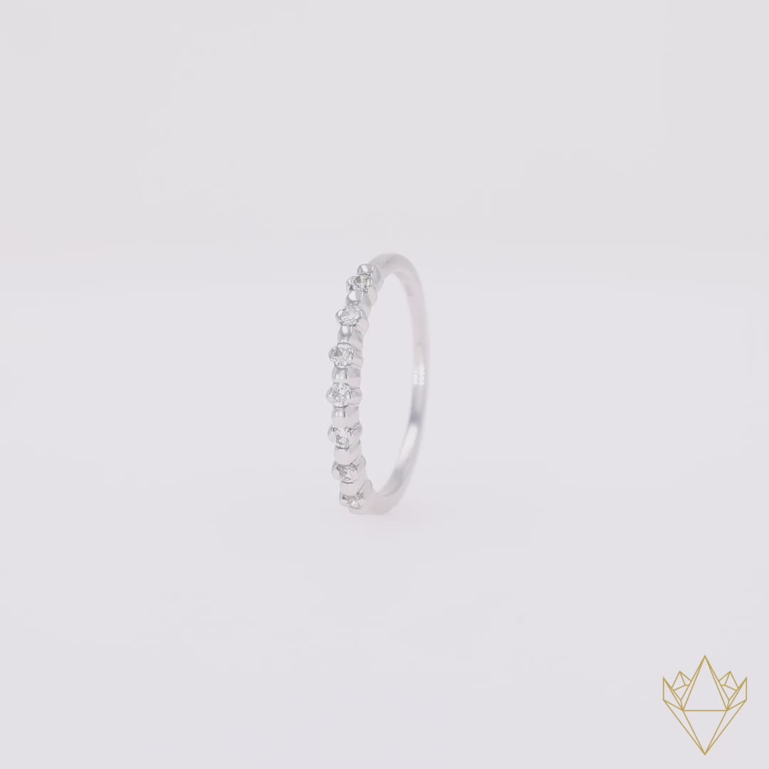 Platinum Round Brilliant Cut 0.10cts Diamond Beaded Ring - 360 Video