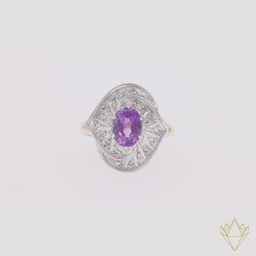 9ct Yellow Gold Oval Cut Amethyst & Diamond Cocktail Ring - Video