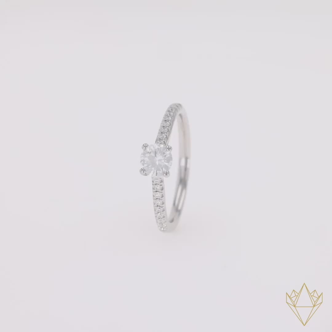 Platinum Round Brilliant Cut Diamond Solitaire & Shoulder 0.74ctw Ring - 360 Video