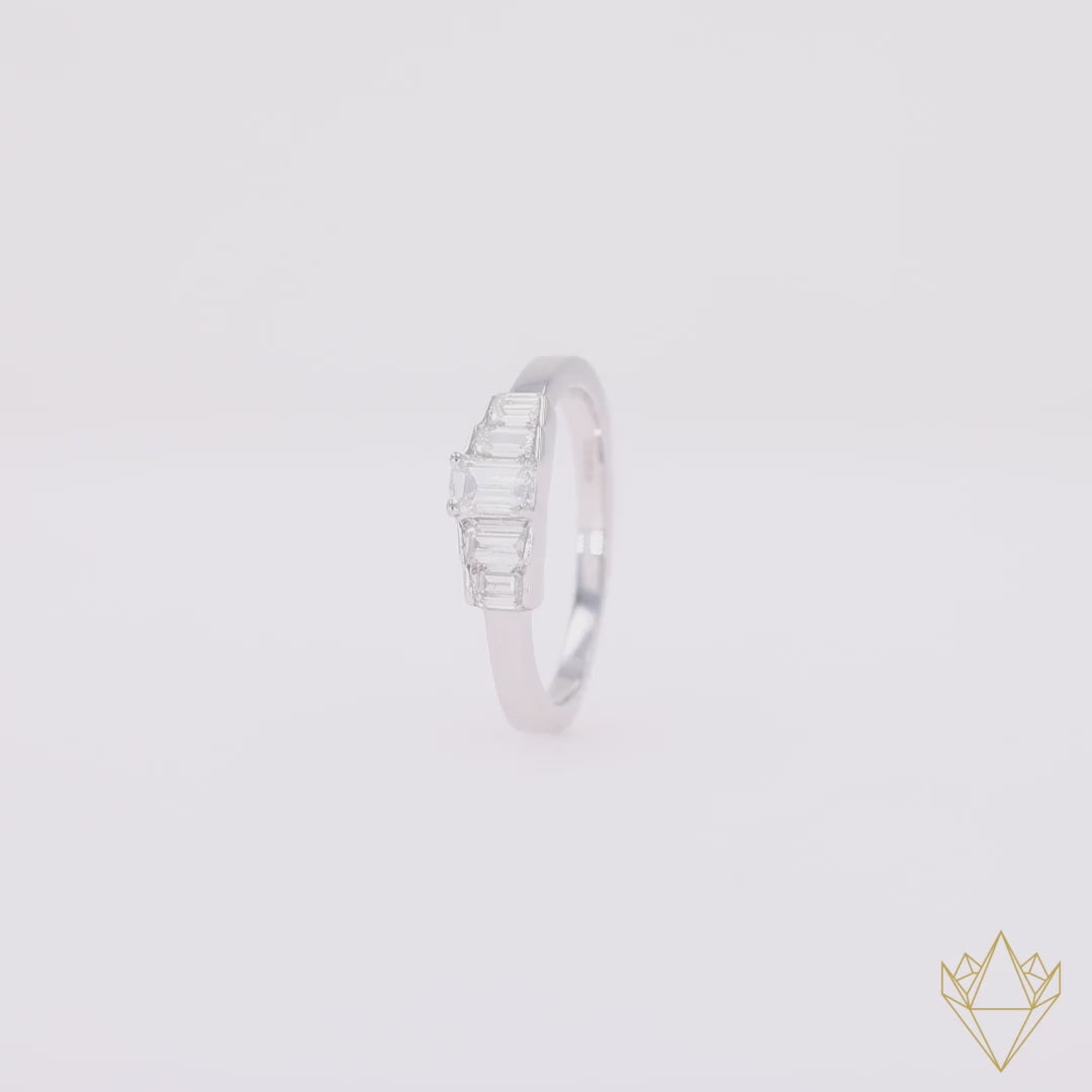 18ct White Gold 0.75cts Emerald Cut Diamond Five Stone Ring - 360 Video