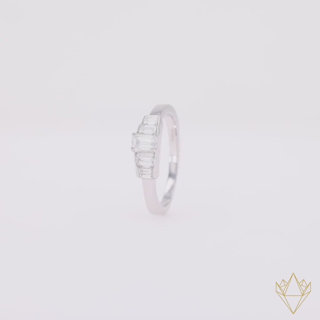 18ct White Gold Graduated 0.75cts Emerald Cut Diamond Eternity Ring - 360 Video