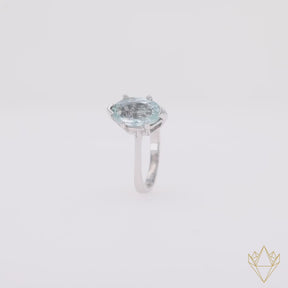 Platinum Marquise Cut Aquamarine Solitaire Ring - 360 Video