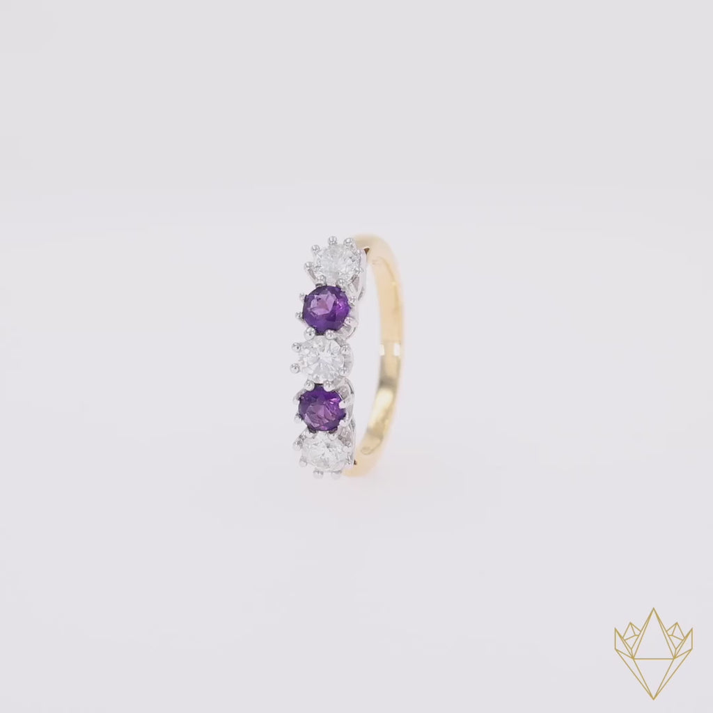 18ct Yellow Gold 0.75cts Diamond & Amethyst Claw Set Ring - 360 Video