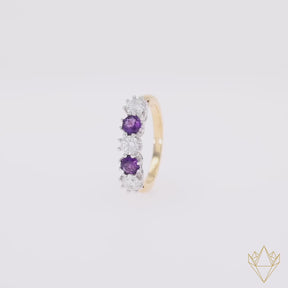 18ct Yellow Gold 0.75cts Diamond & Amethyst Five Stone Ring - 360 Video