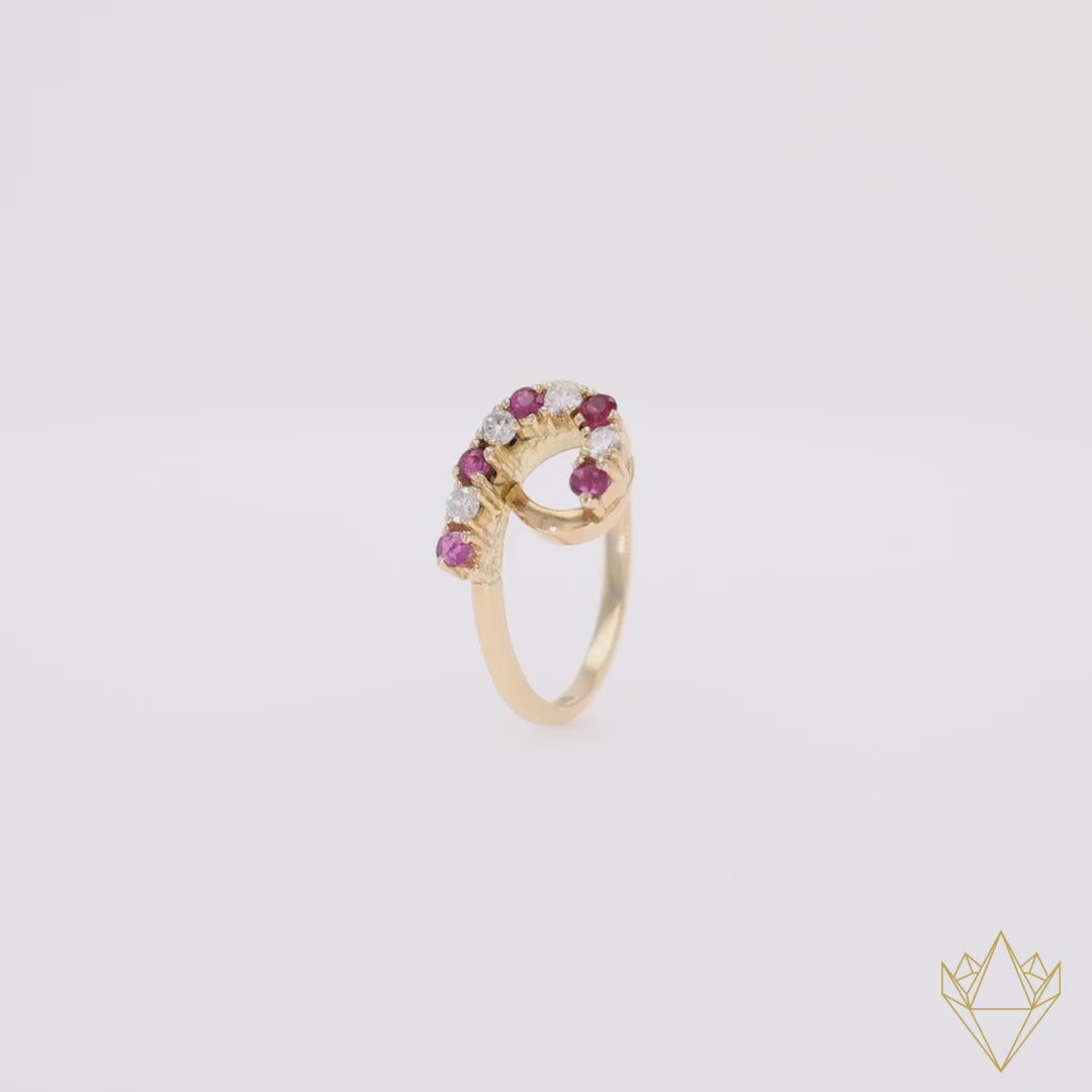 18ct Yellow Gold Ruby & Diamond Ribbon Ring - 360 Video