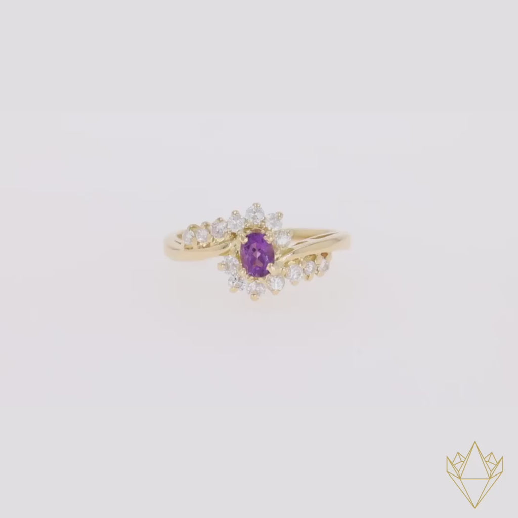 18ct Yellow Gold Amethyst & Diamond Twist Ring - 360 Video