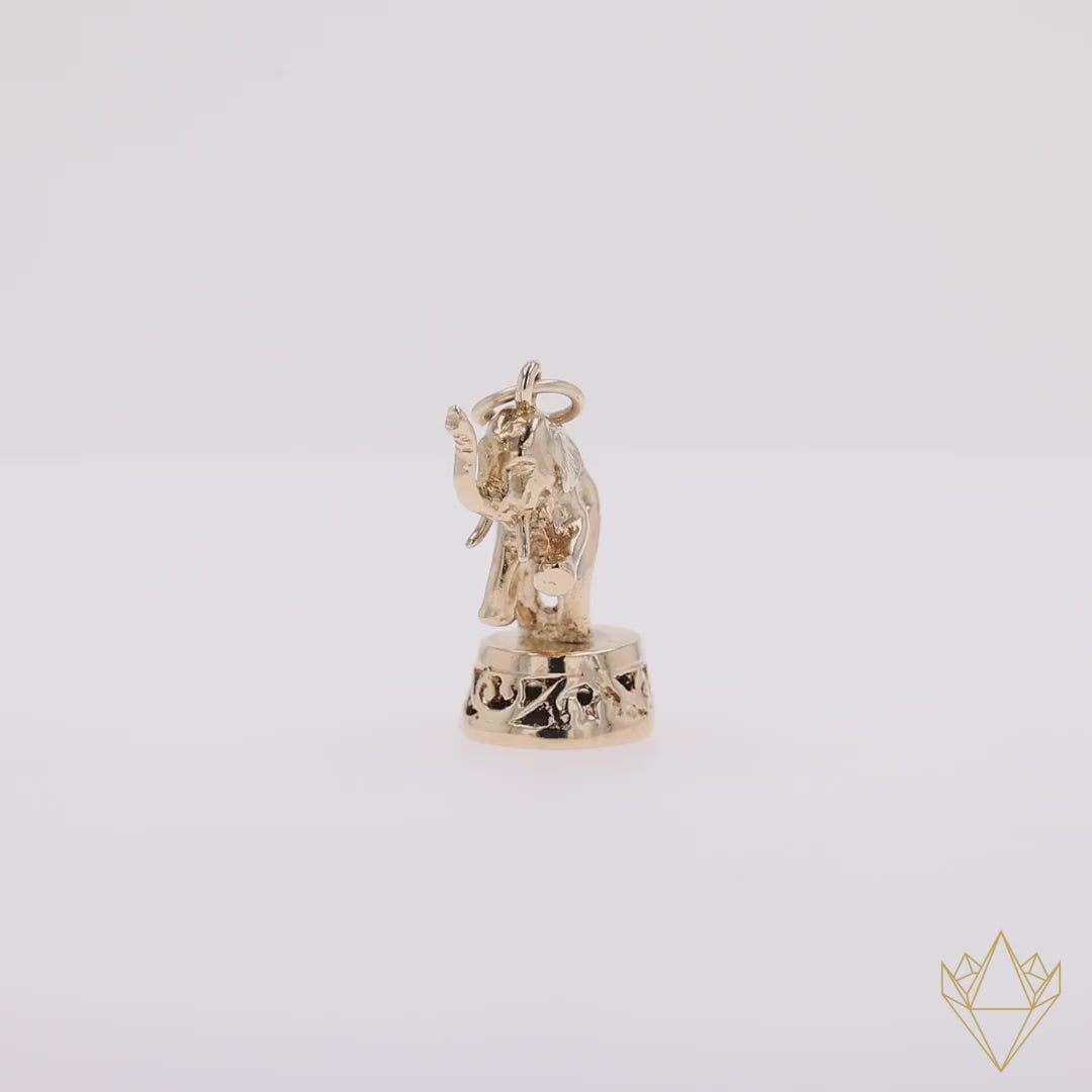 9ct Yellow Gold Circus Elephant Charm - 360 Video