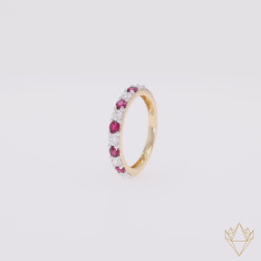 18ct Yellow Gold Ruby & 0.54cts Diamond Claw Set Eternity Ring - 360 Video