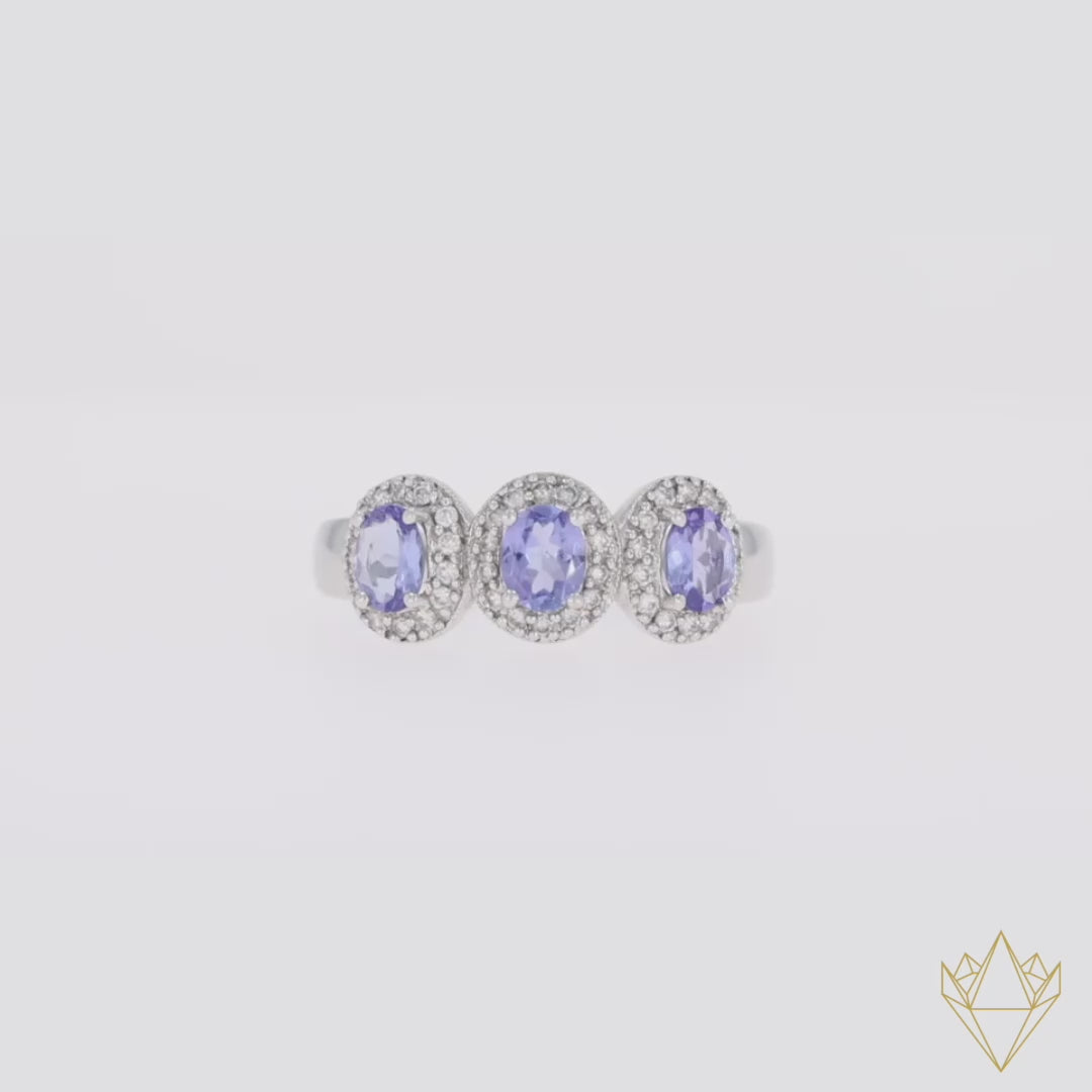 18ct White Gold Tanzanite & Diamond Triple Cluster Ring - 360 Video