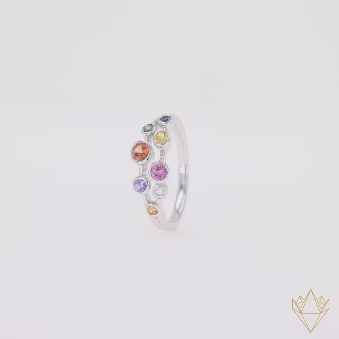 Platinum Two Strand Fancy Sapphire & Diamond Bubble Ring - 360 Video
