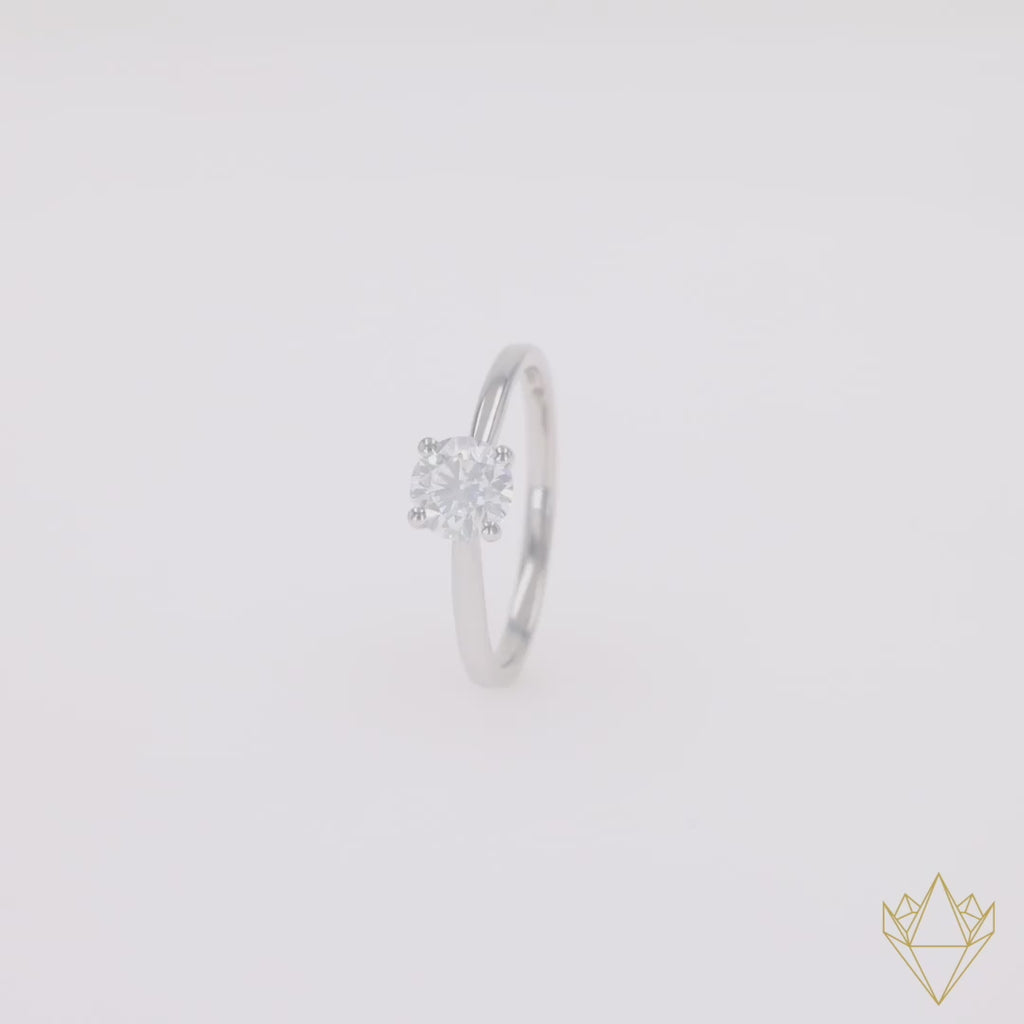 9ct White Gold 0.70ct Round Cut Lab Grown Diamond Solitaire Ring - 360 Video