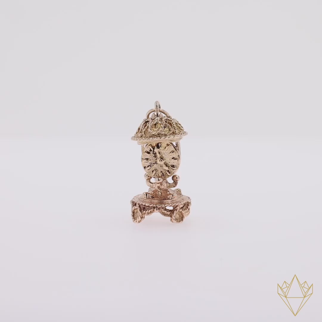 9ct Yellow Gold Moveable Mantle Clock Charm - 360 Video