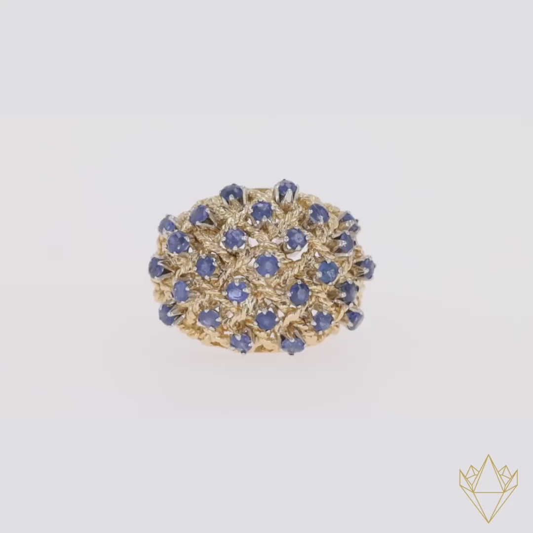 18ct Yellow Gold Sapphire Lattice Bombé Ring - 360 Video