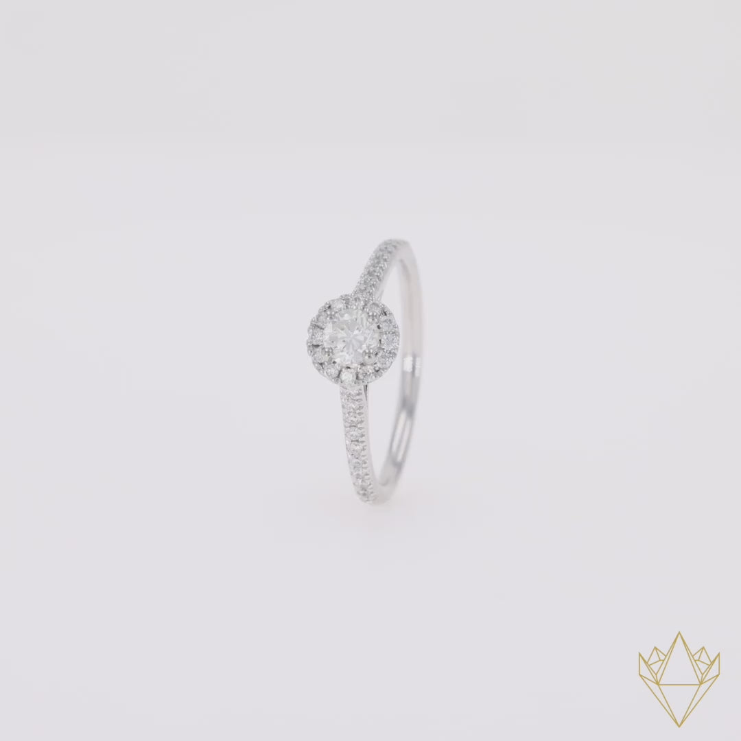 Platinum Round Shaped Diamond Halo & Shoulder 0.61ctw Ring - 360 Video