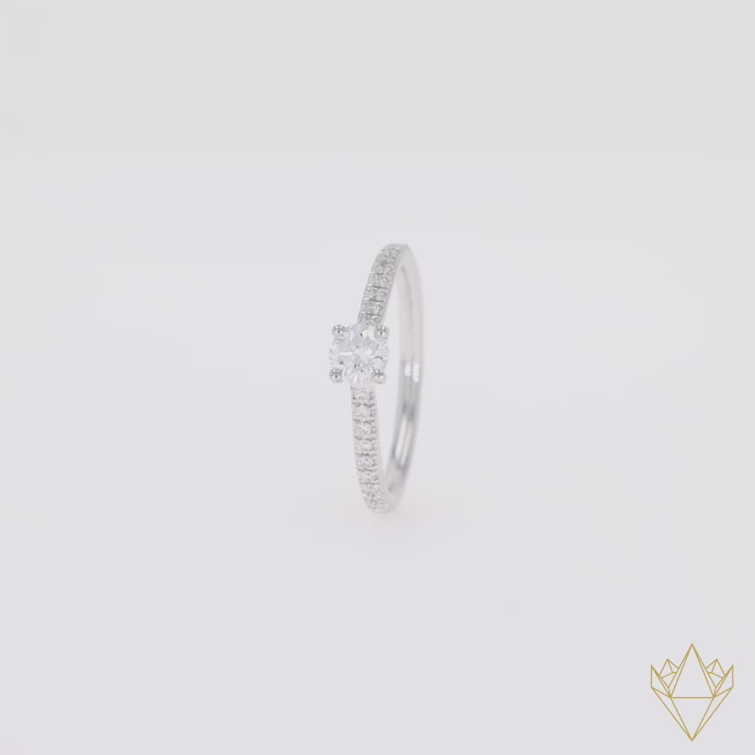 360 Video Platinum Round Brilliant Cut Diamond Solitaire & Shoulder 0.52ctw Ring