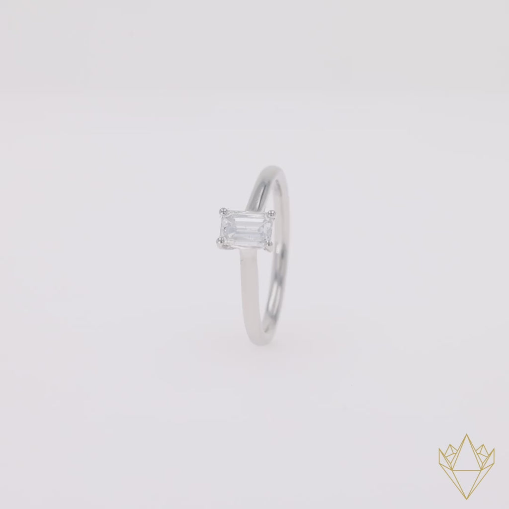 360 Video Platinum Emerald Cut Diamond Solitaire 0.65ct Ring