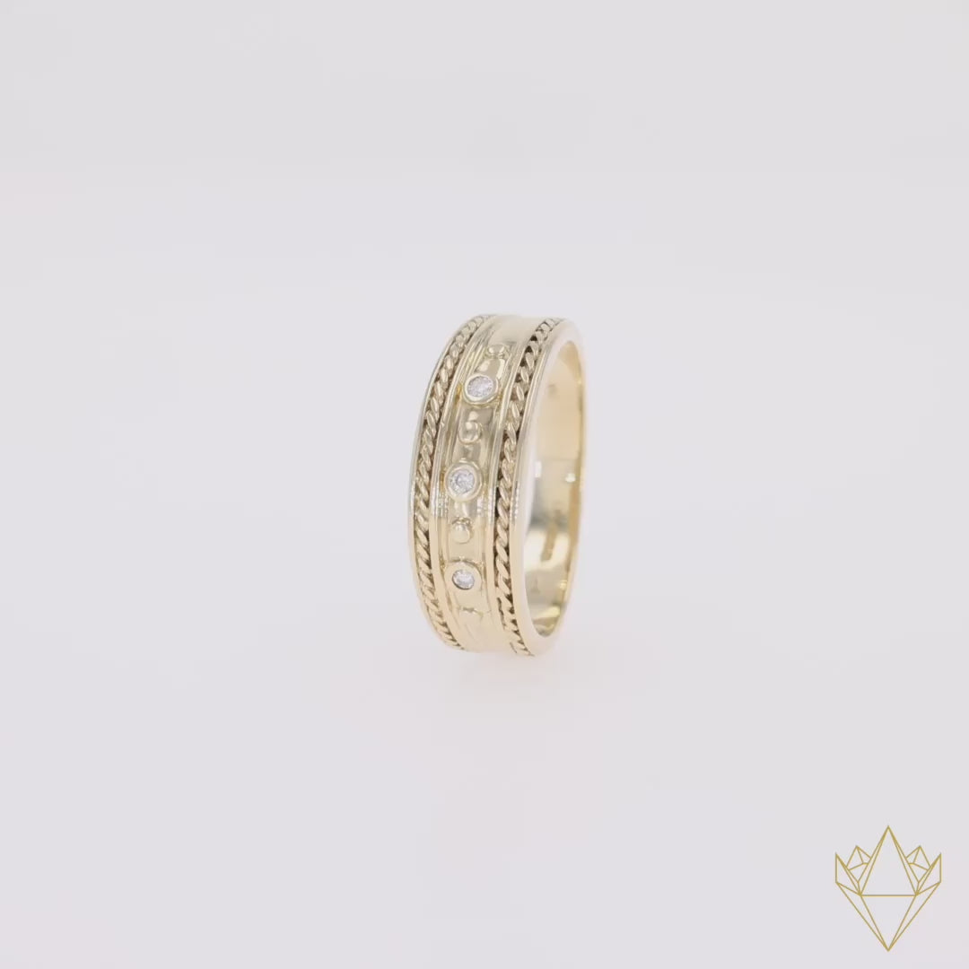 9ct Yellow Gold Diamond Set Twist Edge Ring - 360 Video