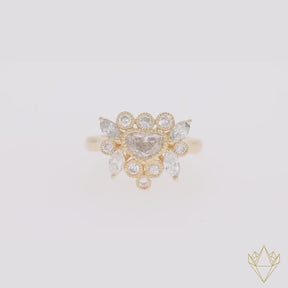 18ct Yellow Gold Heart, Marquise & Round Cut Diamond Cluster 1.24ctw Ring - Video