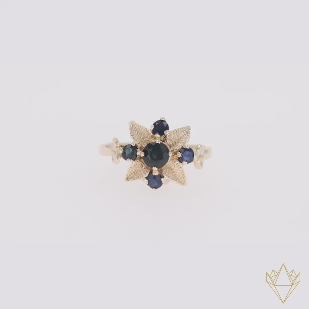 9ct Yellow Gold Sapphire Leaf Ring - Video