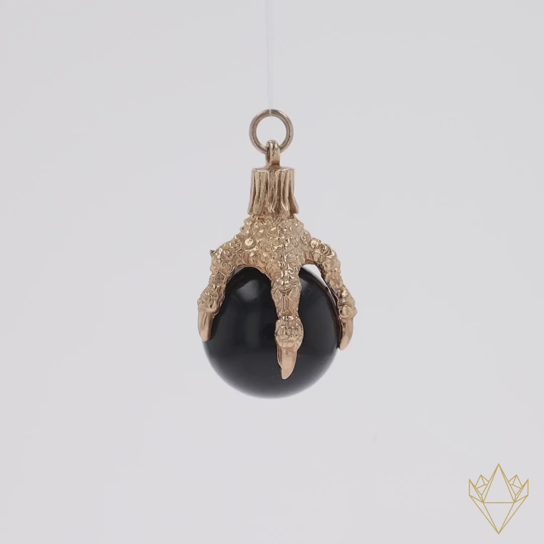 9ct Yellow Gold Hand of God Onyx Eagle Claw Pendant - 360 Video