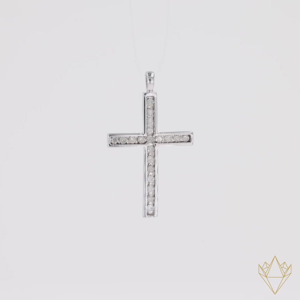 9ct White Gold Diamond Set Cross Pendant - 360 Video